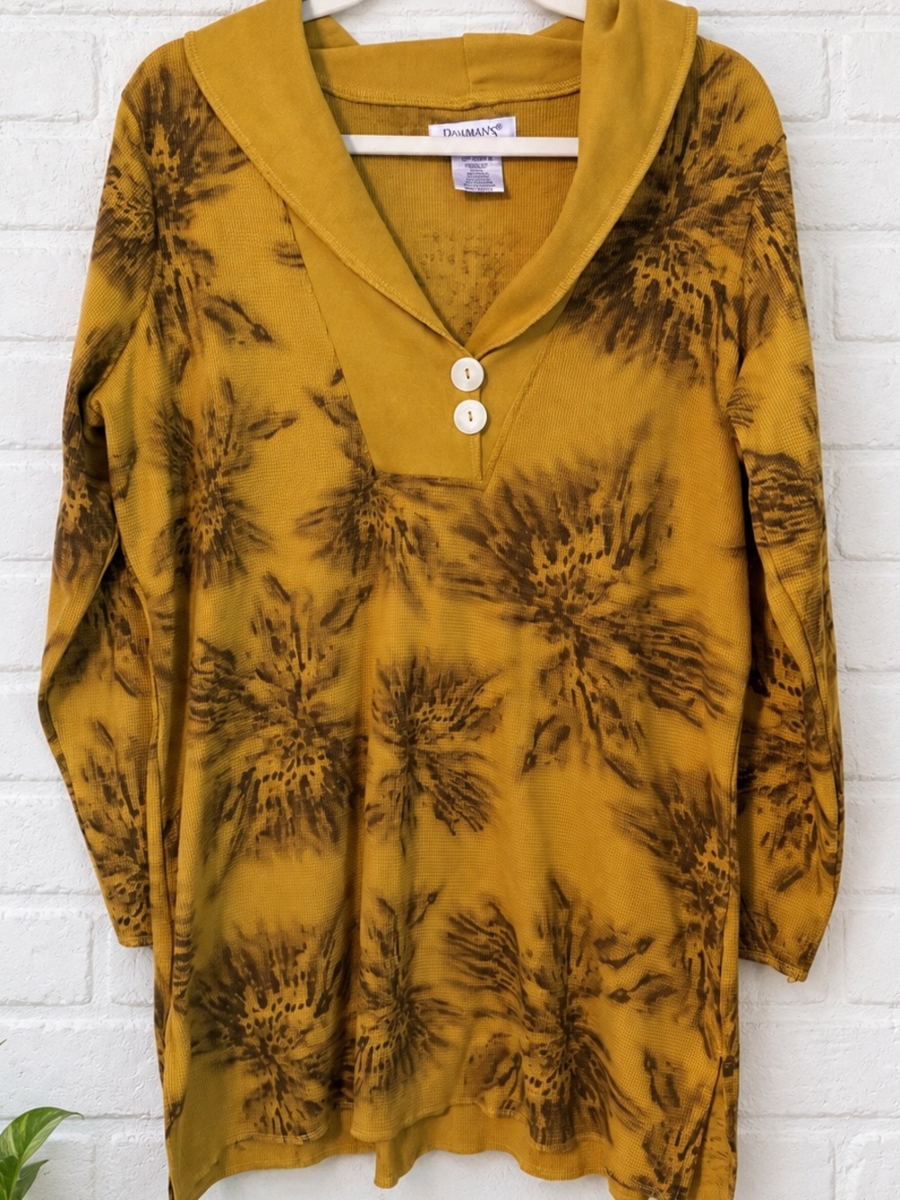 Roaman’s Mustard Yellow Floral Print Cowl Neck Tunic Top Medium
